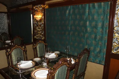 Dining Car on the Maharajas Express luxury train, India